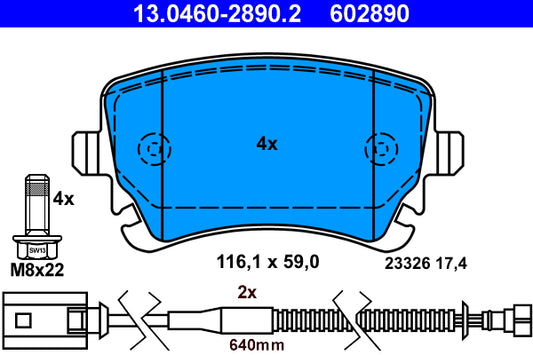 ATE - 13.0460-2890.2 - Bremsbelagsatz, Scheibenbremse // 19-0497 // 2332601 // J177