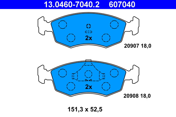 ATE - 13.0460-7040.2 - Bremsbelagsatz, Scheibenbremse - // H75