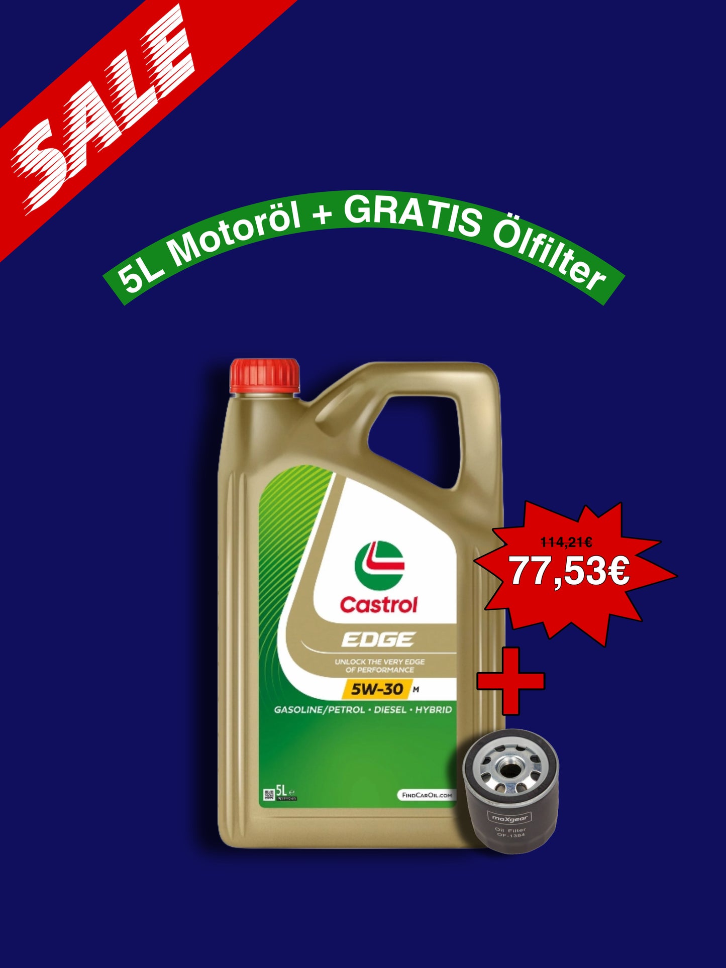 Castrol - 5W30 EDGE M 5L - Motoröl & 1X Ölfilter Gratis