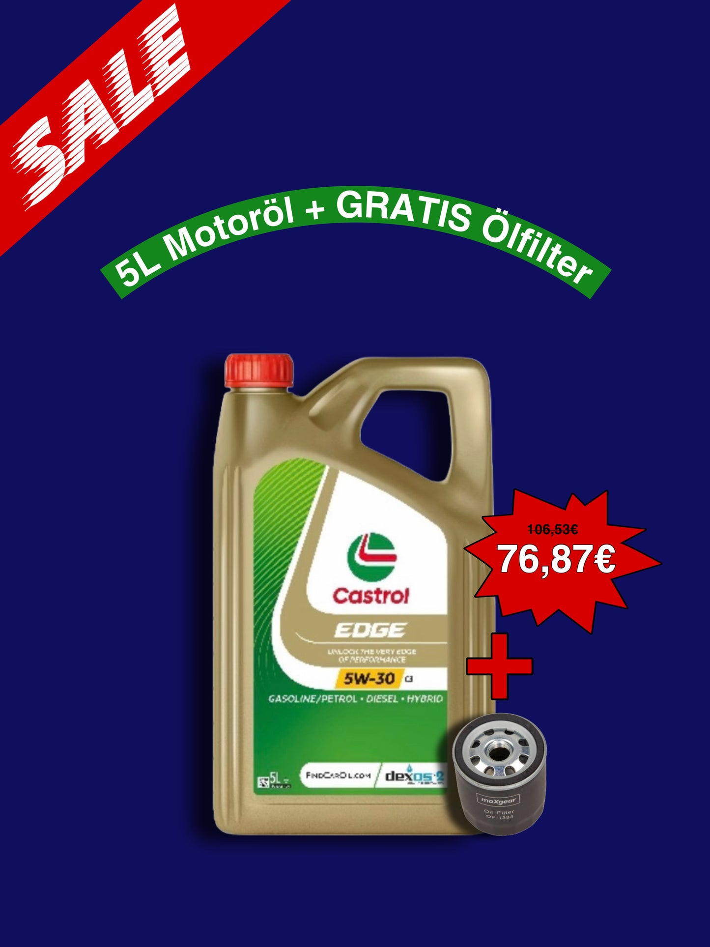 Castrol - 5W30 EDGE C3 5L - Motoröl & 1X Ölfilter Gratis