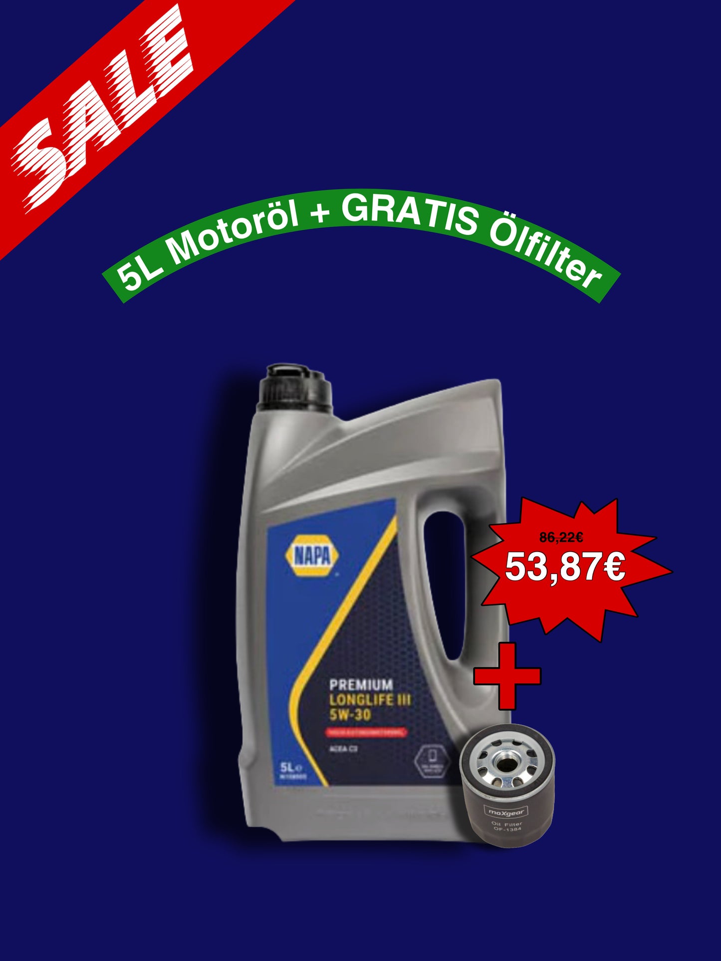 Napa - 5W30- N108005 - Qualität Motoröl 5L & 1X Ölfilter Gratis