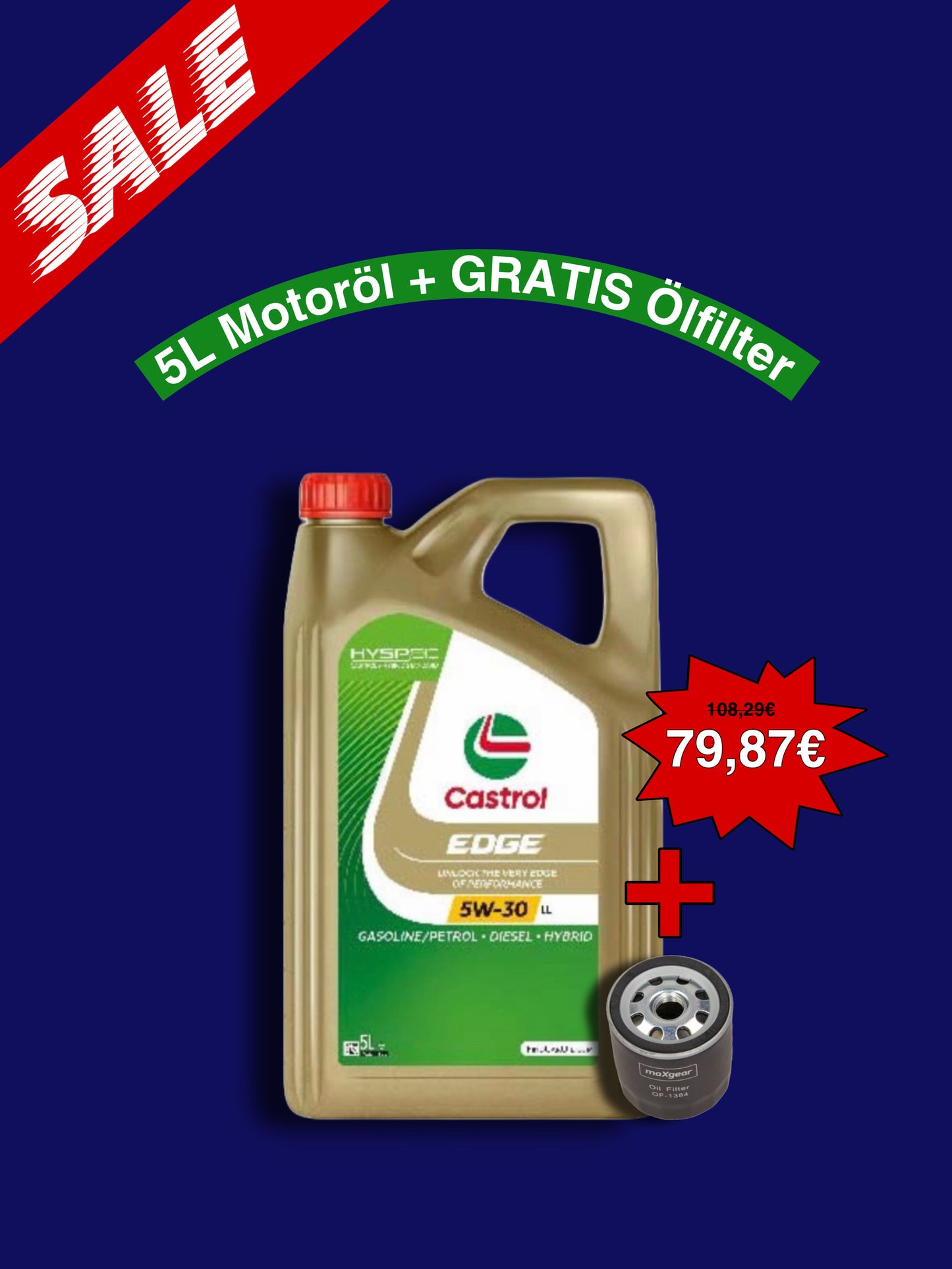Castrol - 5W30 EDGE LL 5L - Motoröl & 1X Ölfilter Gratis